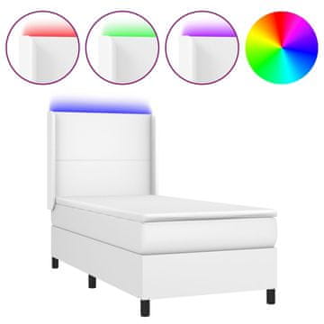 Vidaxl Box spring postelja z vzmetnico LED bel 90x190 cm umetno usnje