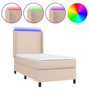 Vidaxl Box spring postelja z vzmetnico LED kapučino 100x200 cm