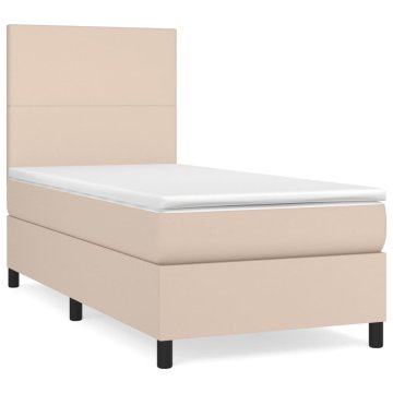 Vidaxl Box spring postelja z vzmetnico kapučino 100x200cm umetno usnje
