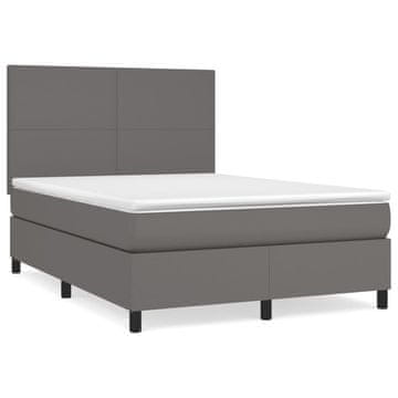 Vidaxl Box spring postelja z vzmetnico siv 140x190 cm umetno usnje