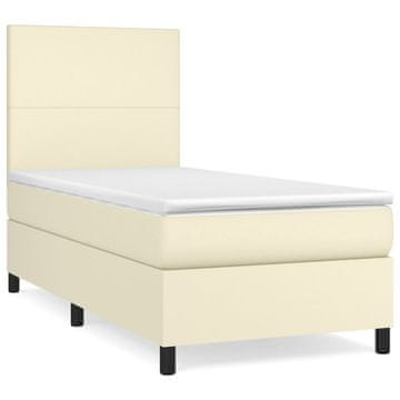 Vidaxl Box spring postelja z vzmetnico krem 100x200 cm umetno usnje