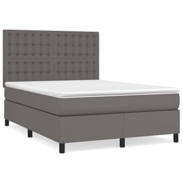 Vidaxl Box spring postelja z vzmetnico siv 140x190 cm umetno usnje