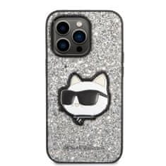Karl Lagerfeld iphone 14 pro 6,1" srebrn/srebrni trdi ovitek z bleščicami choupette patch