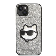 Karl Lagerfeld iphone 14 plus 6,7" srebrn/srebrni trdi ovitek z bleščicami choupette patch