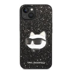 Karl Lagerfeld iphone 14 6,1" črn/črn trdi ovitek z bleščicami choupette patch