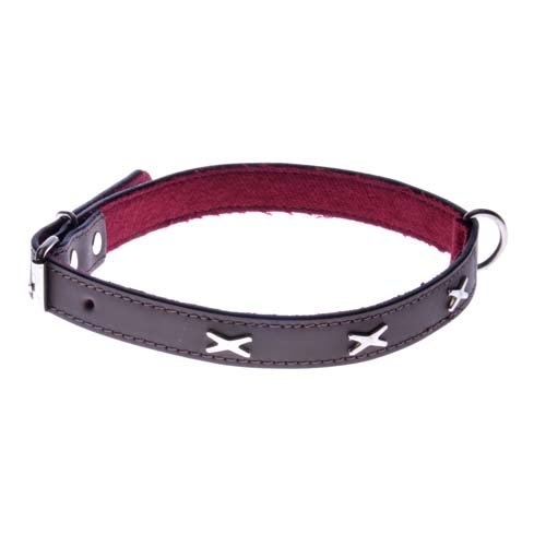 COBBYS PET Rjav ovratnik iz pravega usnja, podložen - in okrašen z znakom "X" 20mm/50cm