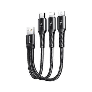 Joyroom 3v1 kratek kabel usb kabel - lightning / usb type c / micro usb 3.5a 15 cm črn (s-01530g9 lcm črn)