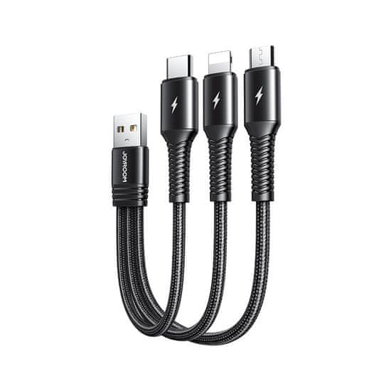 Joyroom 3v1 kratek kabel usb kabel - lightning / usb type c / micro usb 3.5a 15 cm črn (s-01530g9 lcm črn)