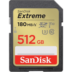 SanDisk Spominska kartica Extreme 512 GB SDXC, 180 MB/s in 130 MB/s, UHS-I, razred 10, U3, V30