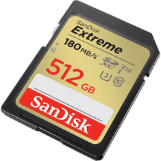 SanDisk Spominska kartica Extreme 512 GB SDXC, 180 MB/s in 130 MB/s, UHS-I, razred 10, U3, V30