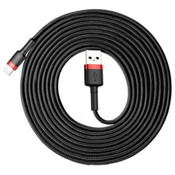 BASEUS Trpežen najlon kabel USB za iPhone Lightning QC3.0 2A 3 m, črno-rdeč