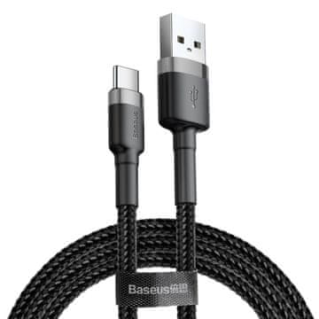 BASEUS Trpežen najlon kabel USB-C 2A, dolžina 3 m, črno-siva barva