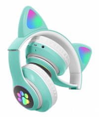 aptel Turkizne LED brezžične slušalke z mačjimi ušesi + mikrofon