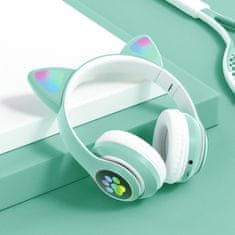 aptel Turkizne LED brezžične slušalke z mačjimi ušesi + mikrofon