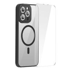 BASEUS zaščitni komplet frame transparenten magnetni ovitek in kaljeno steklo za iphone 14 pro (črn)