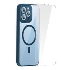 BASEUS zaščitni komplet frame transparenten magnetni ovitek in kaljeno steklo za iphone 14 pro max (modra)