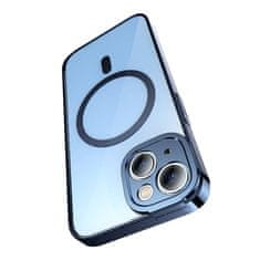 BASEUS Baseus Glitter prozoren magnetni etui in komplet kaljenega stekla za iPhone 14 (modri)
