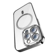 BASEUS Glitter magnetni etui za iPhone 14 Pro (srebrn) + kaljeno steklo + komplet za čiščenje