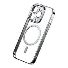 BASEUS magnetni ovitek glitter za iphone 14 pro (srebrn) + kaljeno steklo + komplet za čiščenje