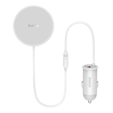 BASEUS magnetni nosilec za avto cw01 za rešetko s polnilnikom USB, 15W + 25W (bela)