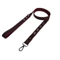 COBBYS PET Vodilo iz pravega usnja podloženo - okrašeno s kamni 120cm/25mm rjavo