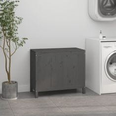 Vidaxl Zaboj za perilo siv 88,5x44x76 cm trdna borovina