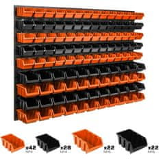 botle Stenska plošča za orodje 115 x 78 cm z 114 kos Škatla viseče Oranžna in Črna Sistem za shranjevanje