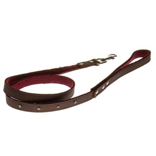 COBBYS PET Vodilo iz pravega nubuk usnja podloženo rjavo - okrašeno s kristali 15mm/120cm