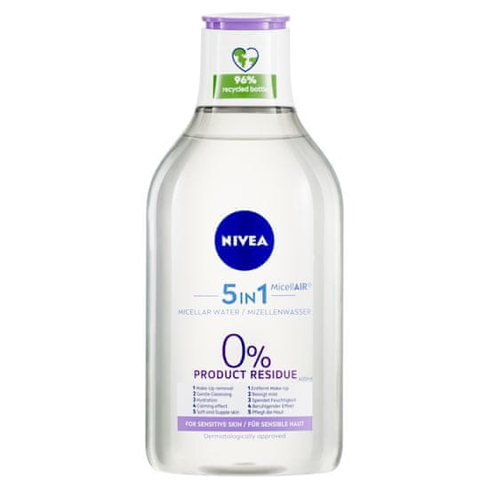 Nivea MicellAir 5v1 Pomirjujoča micelarna voda brez parfuma za občutljivo kožo, 400 ml