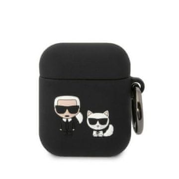 Karl Lagerfeld airpods 1/2 pokrovček črni/črni silikonski karl & choupette