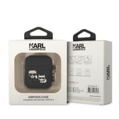 Karl Lagerfeld airpods 1/2 pokrovček črni/črni silikonski karl & choupette