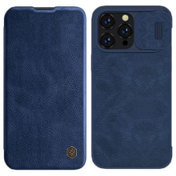 Nillkin qin usnje pro case iphone 14 pro max kamera ovitek z zaklopko modra