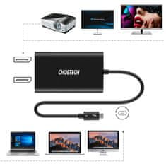 Choetech adapter adapter razdelilnik usb tipa c thunderbolt 3 (40gbps) - 2x displayport 4k 60hz črn (hub-d03)