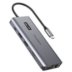 Choetech večfunkcijsko vozlišče z zaslonom 12in1 usb-c na usb-c / usb-a / hdmi / vga / aux / sd / tf siva (hub-m26)