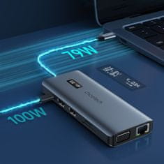 Choetech Večnamenski adapter HUB z zaslonom USB-C USB-A VGA AUX SD TF 12v1 siv