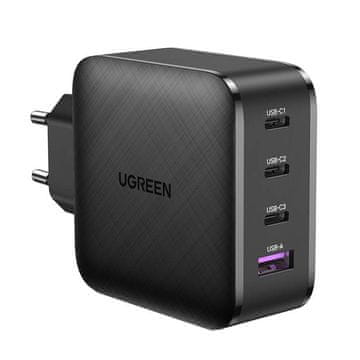 Ugreen cd224 omrežni polnilec, 3x usb-c, 1x usb, power delivery 3.0, gan, 65W (črn)