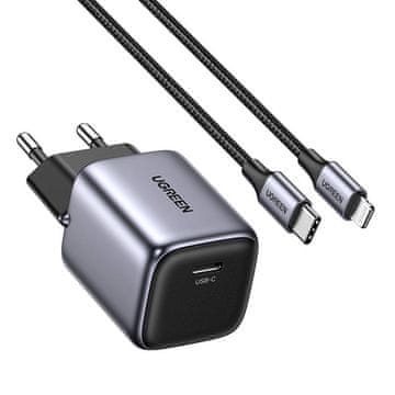 Ugreen cd318 nexode mini omrežni polnilec, usb-c, pd3.0, qc4.0, gan, 20 W (siva)