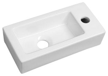 SAPHO ZOE Pravokotni Keramični Umivalnik 37x18cm, Desni Bat, Bela