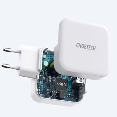 Choetech Hitro polnilnik GaN USB tip C PD USB-A QC3.0 65 W 3,25 A bel