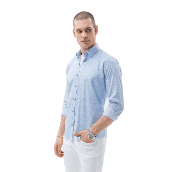 OMBRE Moška majica z dolgimi rokavi TATE svetlo modra MDN24749
