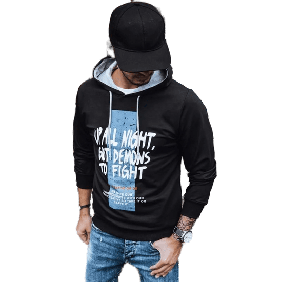 Dstreet Moški pulover s potiskom FIGHT črne barve bx5396