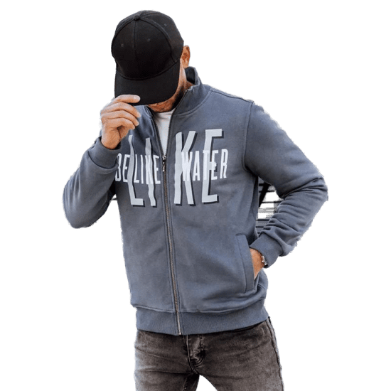 Dstreet Temno siv moški pulover na zadrgo s potiskom DARNELL bx5409