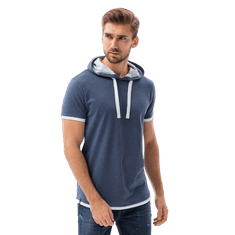 OMBRE Moška enobarvna majica s kapuco ROCKE modra melanž MDN18937 XL