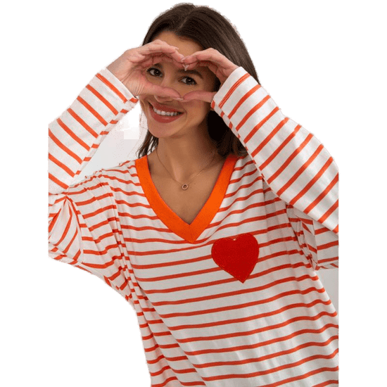 FANCY Ženska bluza prostega kroja z V-izrezom GRTIA oranžno-bela FA-BZ-8259.98_393012