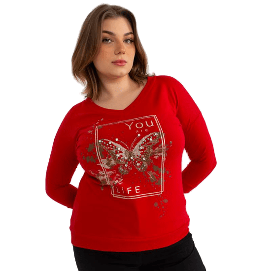 RELEVANCE Ženska bluza z V izrezom velike velikosti CEARA rdeča RV-BZ-8478.20P_393503