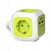 Podaljšek "kocka" 4xšuko + 2xUSB 1,4m kabla zelen