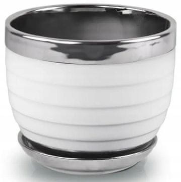 shumee Keramični cvetlični lonček s krožnikom, bel in srebrn, 14 cm