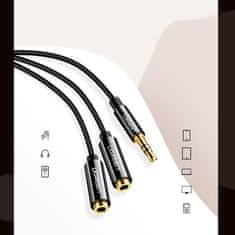 Ugreen Spletnik za slušalke 2x AUX 3,5 mm mini jack 25 cm črn