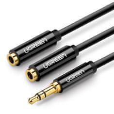 Ugreen Spletnik za slušalke 2x AUX 3,5 mm mini jack 25 cm črn