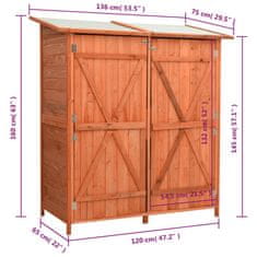 Vidaxl Vrtna lopa za orodje 135,5x75x160 cm trden les jelke